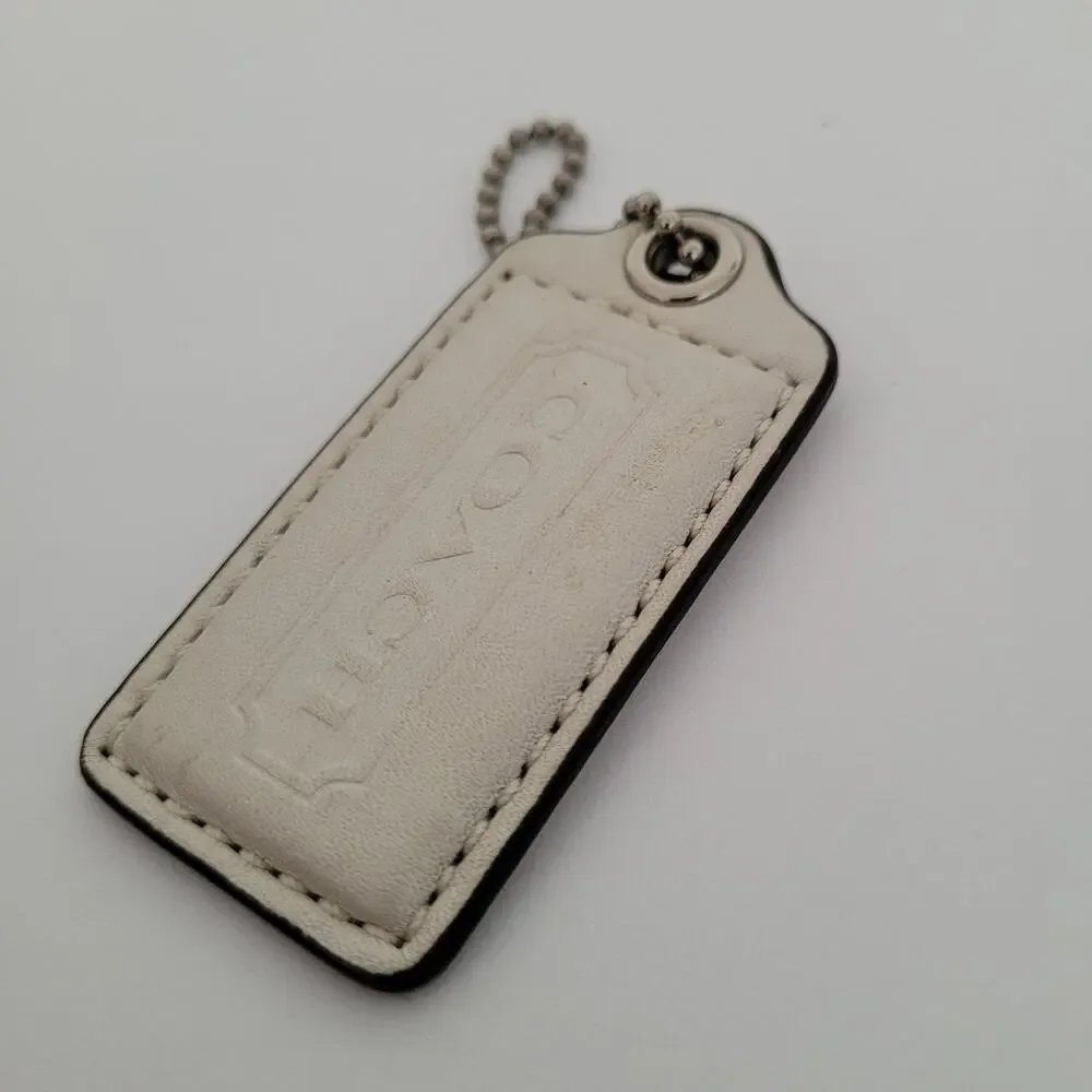 Coach Hang Tag Replacement White Silver Leather Bag Charm Keychain Medium 2